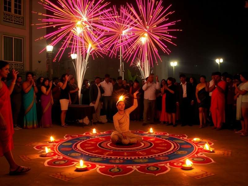 Goan Space Warrior Diwali event with fireworks and rangoli designs